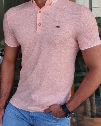 Pink Slim Fit Long Polo T-Shirt by GentWith.com with Free Worldwide Shipping