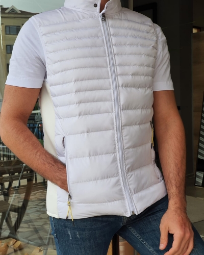 White Slim Fit Puffer Jacket by GentWith.com with Free Worldwide Shipping