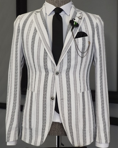 Black Slim Fit Striped Cotton Blazer for Men by GentWith.com with Free Worldwide Shipping