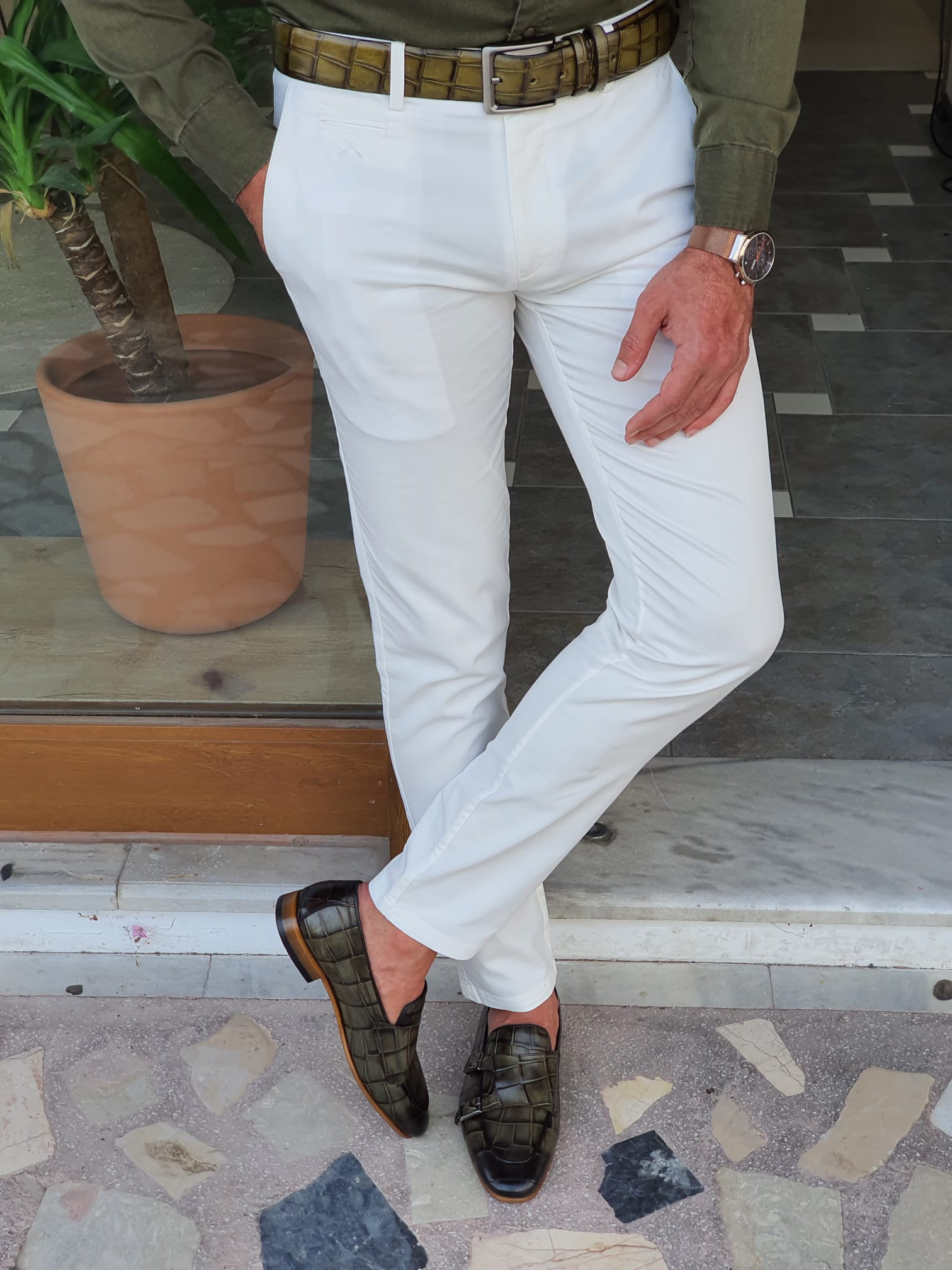 Slim-fit cotton suit pants - Men