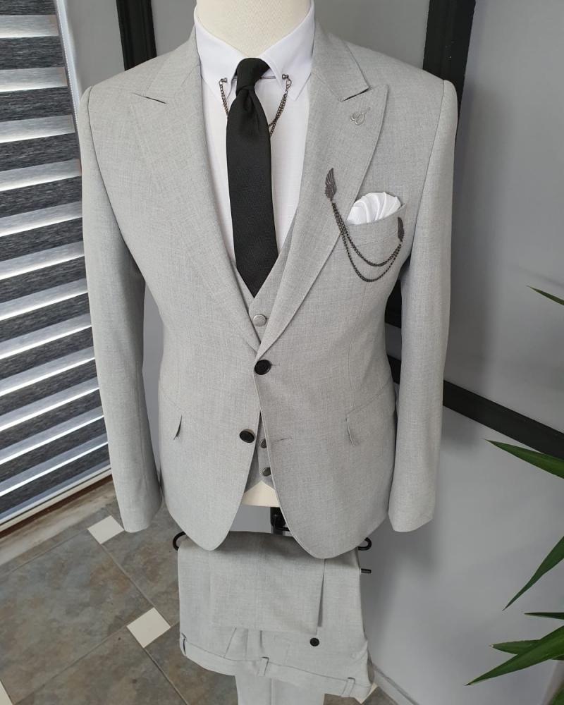 Beige Slim Fit Cotton Suit for Men by GentWith.com with Free Worldwide Shipping