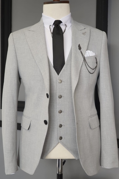 Beige Slim Fit Cotton Suit for Men by GentWith.com with Free Worldwide Shipping