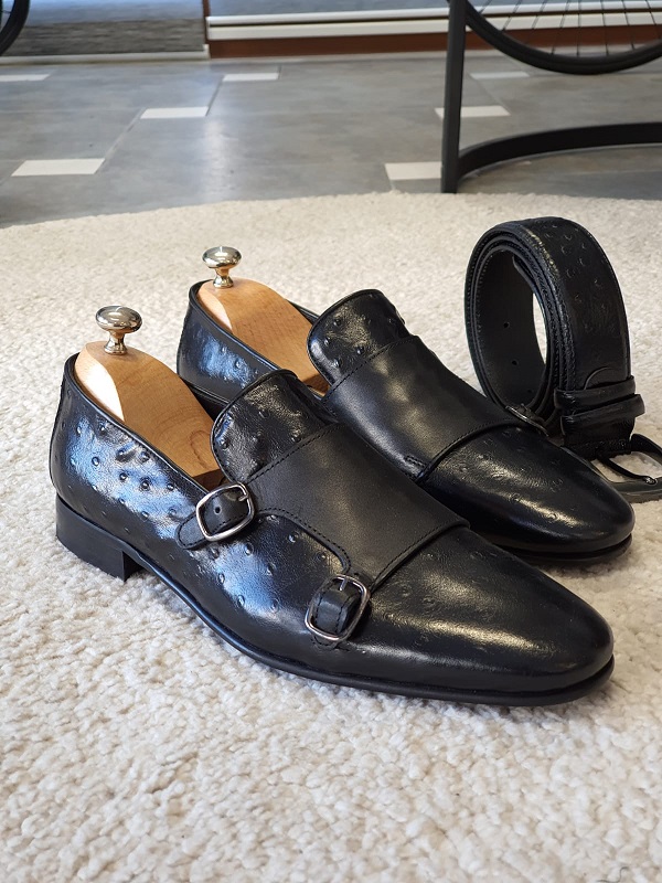 GentWith Jackpot Black Double Monk Strap Shoes 
