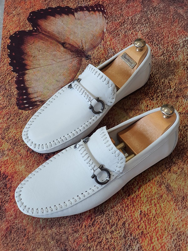 White Slip On Bit Loafers for Men by GentWith | Free Worldwide Shipping