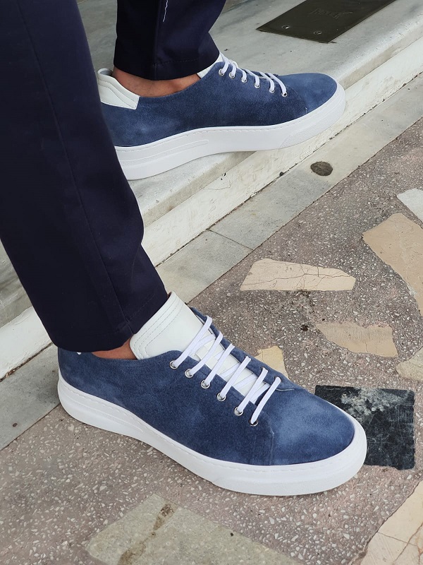 Blue Low-Top Suede Sneakers by GentWith.com with Free Worldwide Shipping