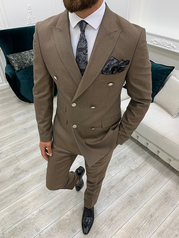 Brown Slim Fit Double Breasted Suit for Men by GentWith.com