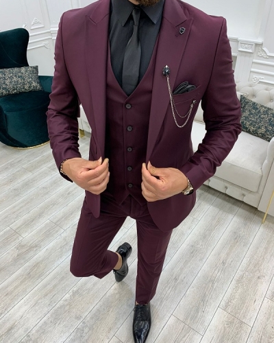 Burgundy Slim Fit Suit by GentWith.com with Free Worldwide Shipping