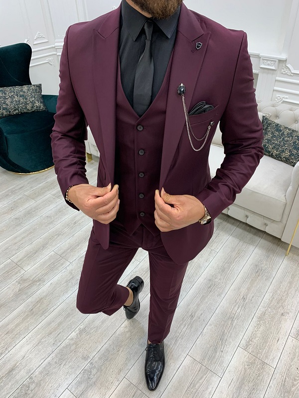 Burgundy Slim Fit Peak Lapel Suit by GentWith.com | Worldwide Shipping