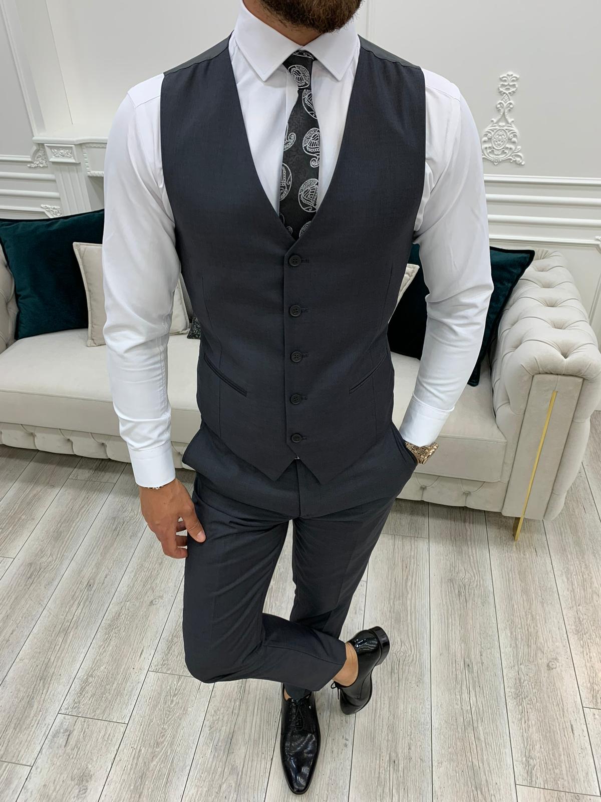 Buy Gray Slim Fit Suit By Worldwide Shipping