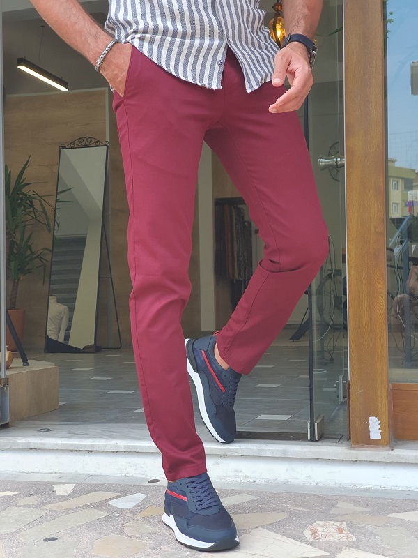 Jainish Mens Maroon Solid Formal Trousers  Jompers