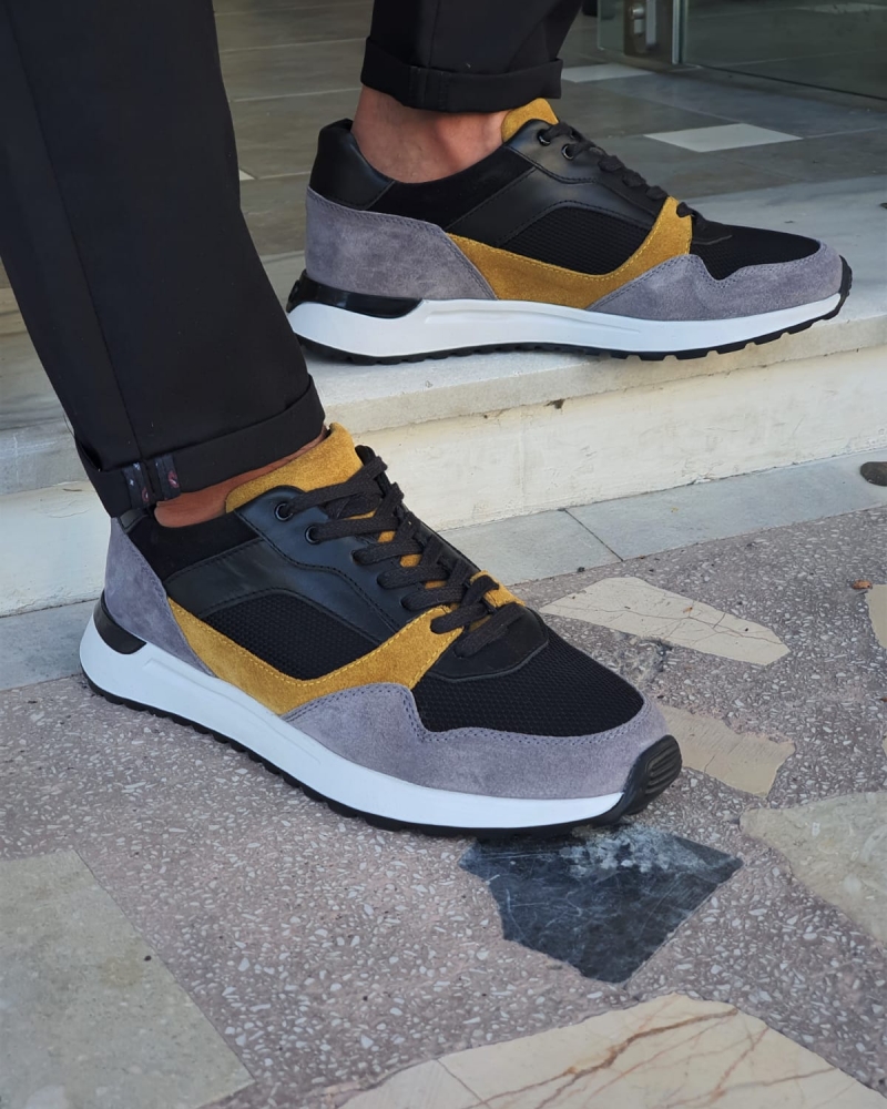 Yellow Mid-Top Sneakers for Men by GentWith.com with Free Worldwide Shipping