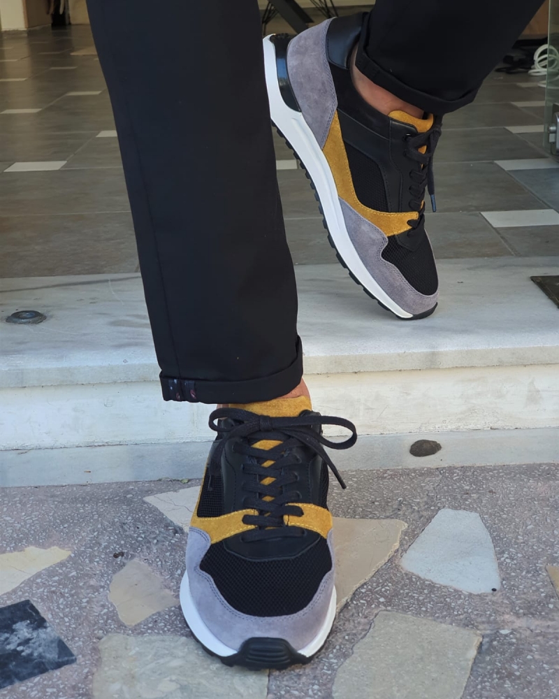 Yellow Mid-Top Sneakers for Men by GentWith.com with Free Worldwide Shipping