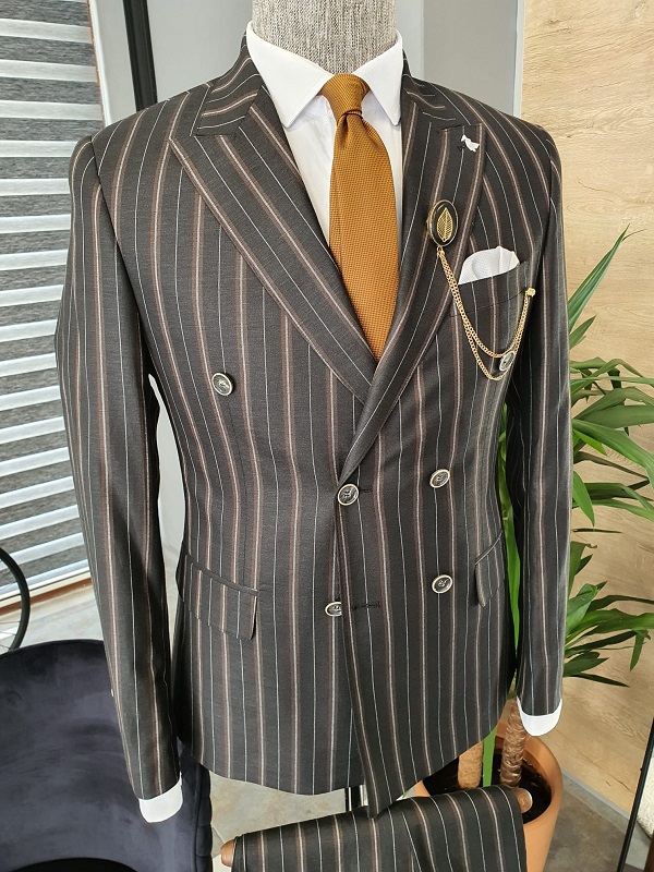 Black Slim Fit Double Breasted Pinstripe Suit for Men by GentWith.com