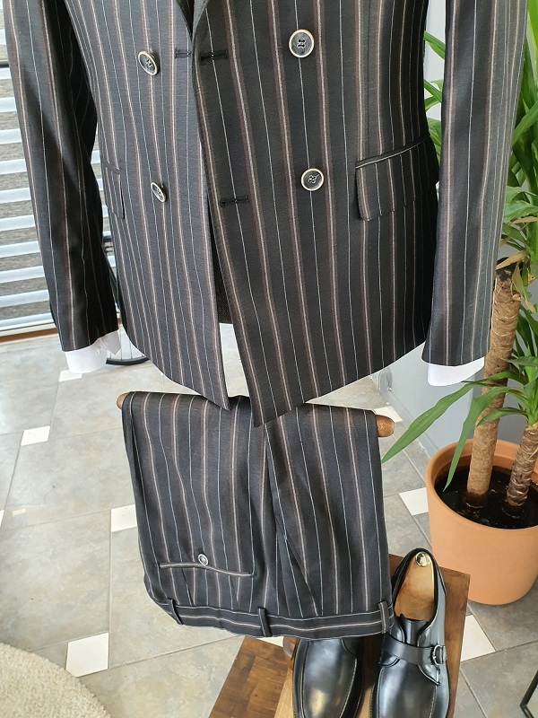 Black Slim Fit Double Breasted Pinstripe Suit for Men by GentWith.com