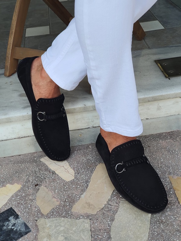 Black Suede Slip On Bit Loafers for Men by GentWith.com with Free Worldwide Shipping