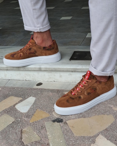 Brown Low-Top Suede Sneakers for Men by GentWith.com with Free Worldwide Shipping