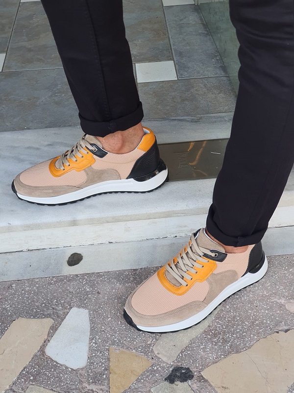 Orange Mid-Top Sneakers for Men by GentWith.com | Worldwide Shipping
