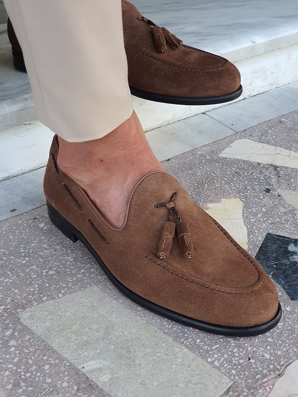 Brown Suede Tassel Loafers for Men by GentWith.com with Free Worldwide Shipping