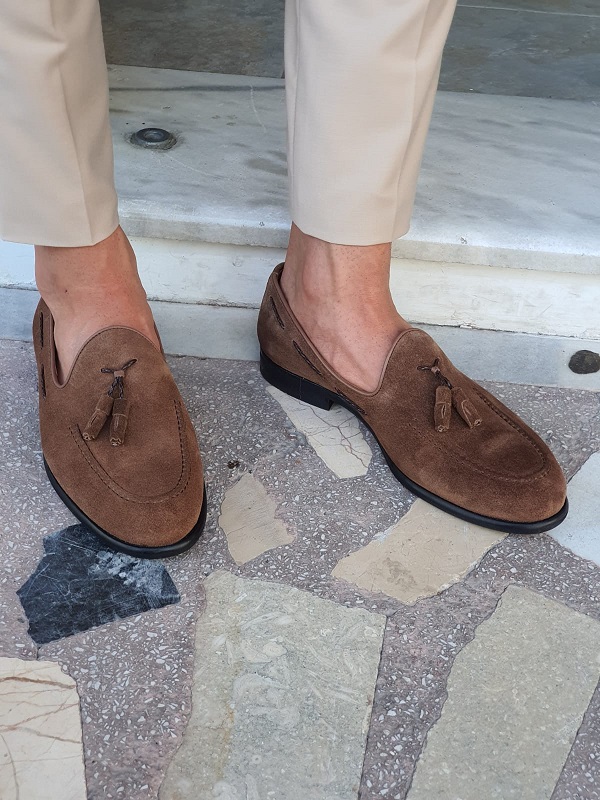 Brown Suede Tassel Loafers for Men by GentWith.com with Free Worldwide Shipping