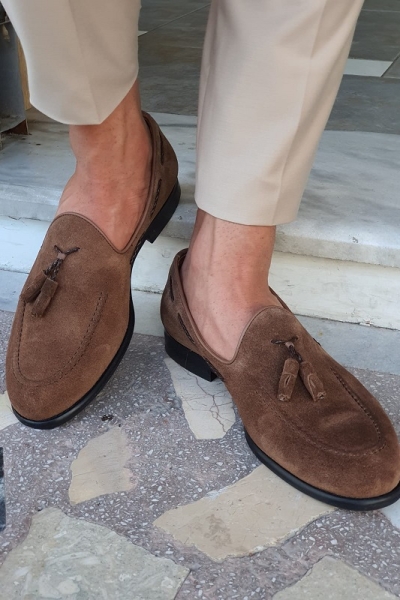 Brown Suede Tassel Loafers for Men by GentWith.com with Free Worldwide Shipping