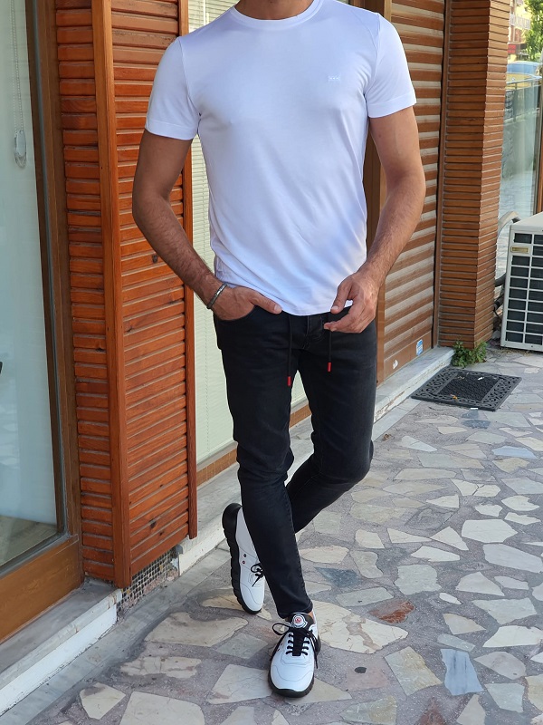 White Slim Fit Crew Neck T-Shirt for Men by GentWith.com