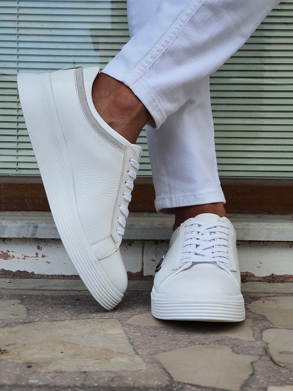 White Low-Top Sneakers for Men by GentWith.com with Free Worldwide Shipping