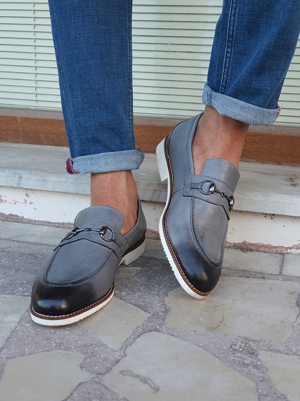 Gray Bit Loafers for Men by GentWith.com with Free Worldwide Shipping