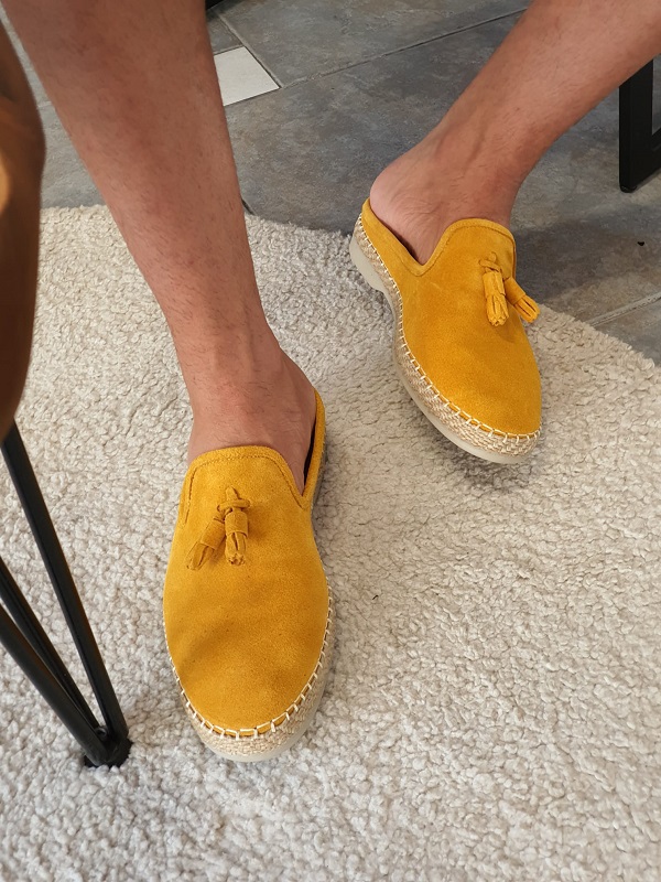 Yellow Suede Mules for Men by GentWith.com with Free Worldwide Shipping