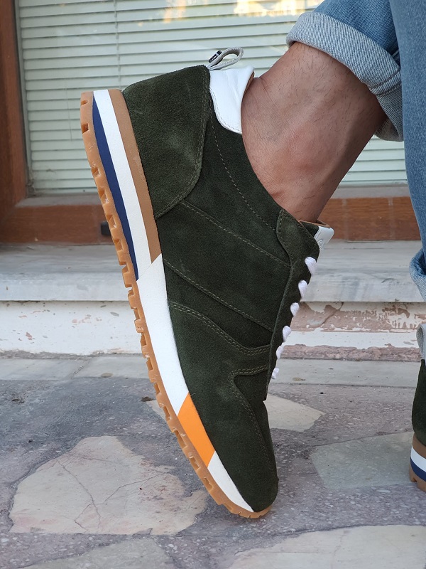 Green Mid-Top Suede Sneakers for Men by GentWith.com | Worldwide Shipping