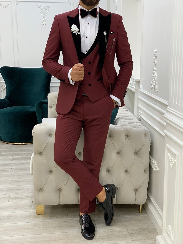 Burgundy suede suit best sale