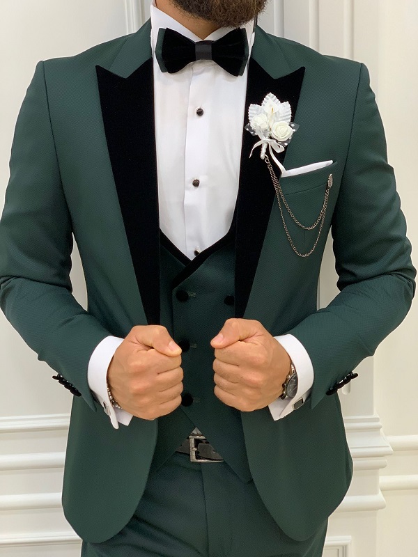 Green Slim Fit Velvet Peak Lapel Tuxedo for Men by GentWith.com with Free Worldwide Shipping