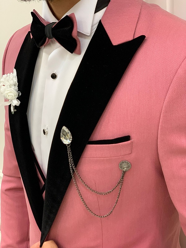 Pink Slim Fit Velvet Peak Lapel Tuxedo for Men by GentWith.com with Free Worldwide Shipping