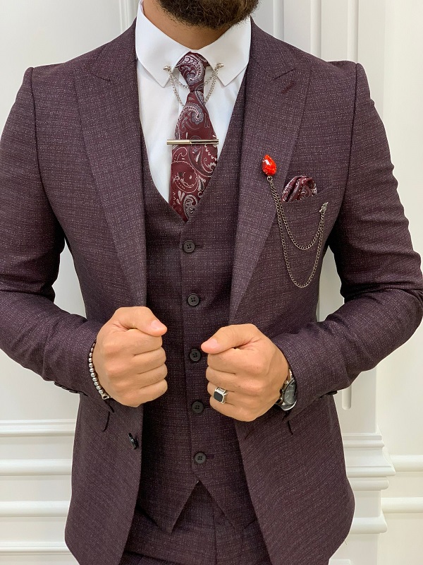 Burgundy Slim Fit Peak Lapel Suit by GentWith.com | Worldwide Shipping