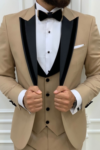 Gold Slim Fit Velvet Peak Lapel Tuxedo for Men by GentWith.com with Free Worldwide Shipping