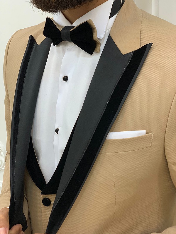 Gold Slim Fit Velvet Peak Lapel Tuxedo for Men by GentWith.com with Free Worldwide Shipping