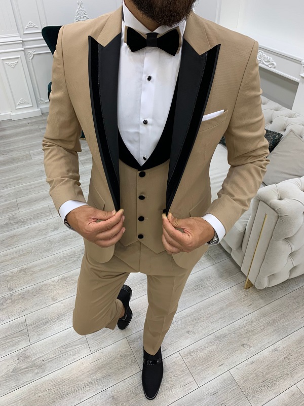 Gold Slim Fit Velvet Peak Lapel Tuxedo by GentWith.com