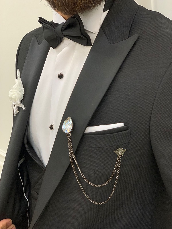 Black Slim Fit Peak Lapel Tuxedo by GentWith.com | Worldwide Shipping