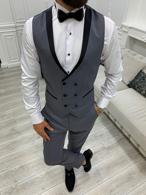 Gray Slim Fit Peak Lapel Tuxedo for Men by GentWith.com with Free Worldwide Shipping