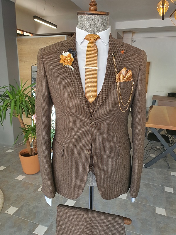 GentWith Edmond Brown Slim Fit Notch Lapel Wool Suit