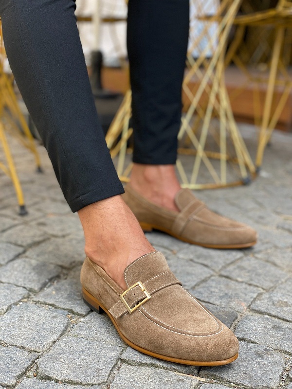 Beige Suede Buckle Loafers For Men By Gentwith Worldwide Shipping 9342