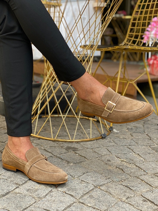 Men's beige suede leather Moccasins