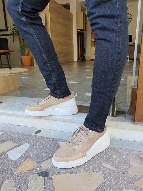 Dolke Revision Belyse Beige Suede Mid-Top Sneakers for Men by GentWith | Worldwide Shipping