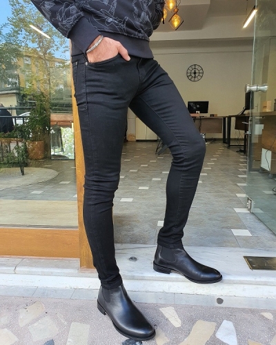 Black Slim Fit Jeans for Men by GentWith.com with Free Worldwide Shipping