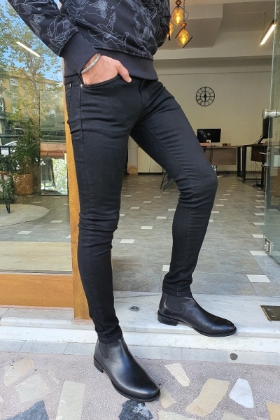 Black Slim Fit Jeans for Men by GentWith.com with Free Worldwide Shipping