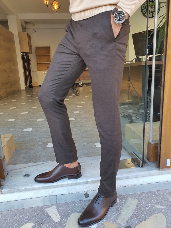 Brown Slim Fit Pants for Men by GentWith | Worldwide Shipping