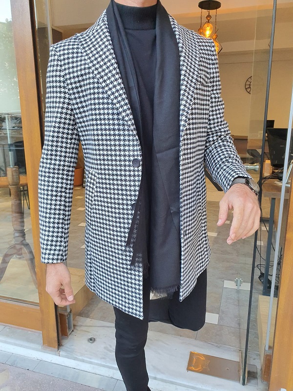 GentWith Edmond Black Slim Fit Single Breasted Long Coat 