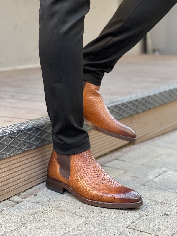 GentWith Edmond Brown Woven Leather Chelsea Boots 