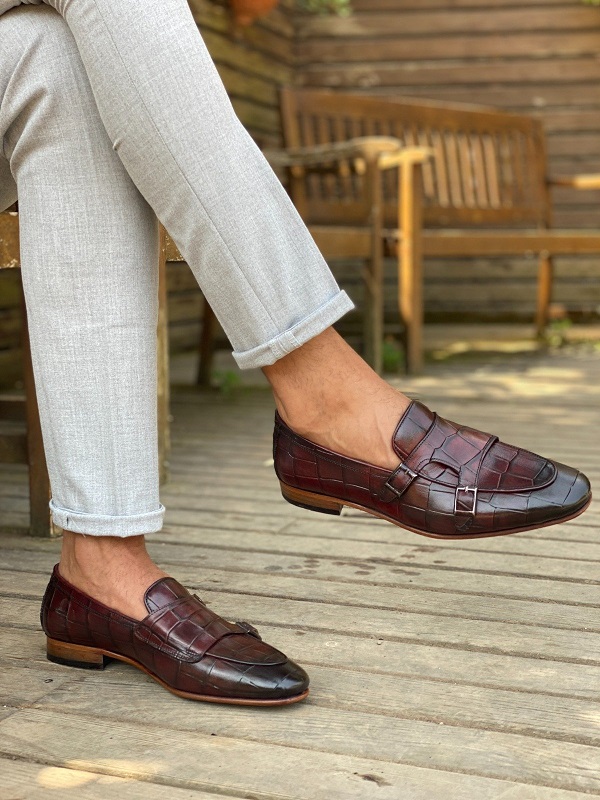 Burgundy Double Monk Loafers for Men by GentWith.com