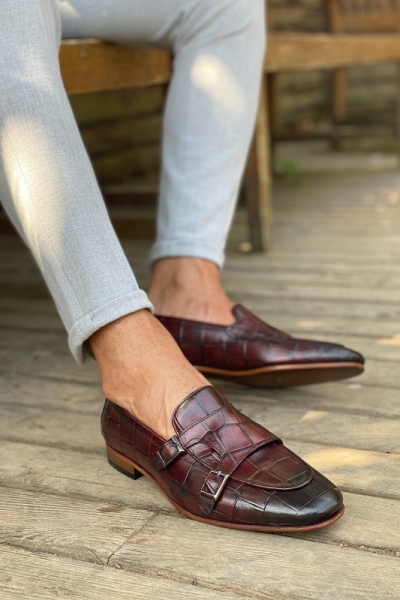 Burgundy Monk Strap Loafers for Men by GentWith.com with Free Worldwide Shipping