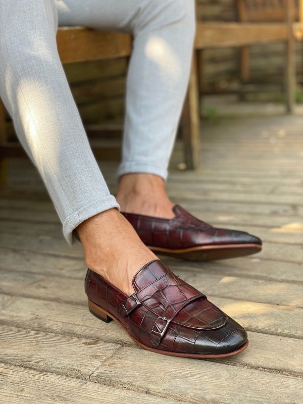 Burgundy Double Monk Strap Loafers for Men by GentWith.com